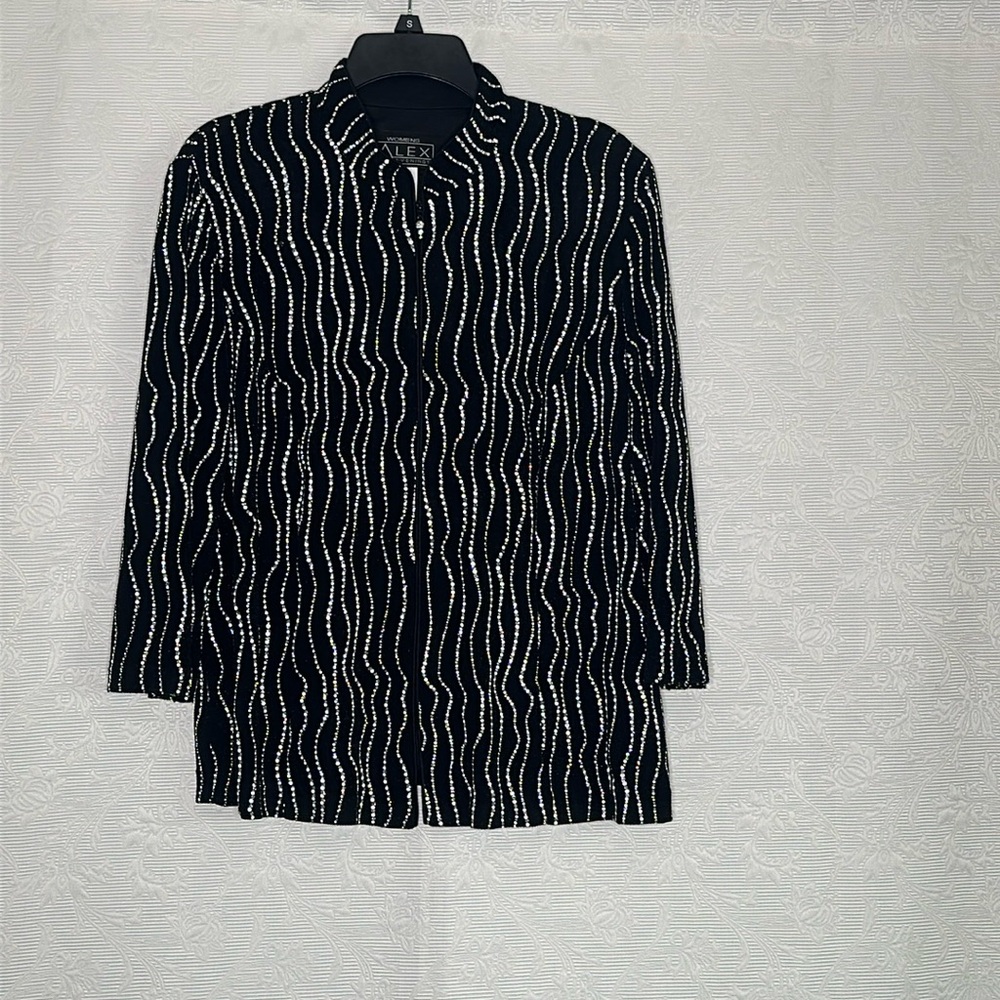 Alex Evenings Black & Sliver Sparkly Zip Cardigan Jacket 1X